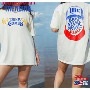 Luke Combs Beer Never Broke My Heart Tshirt Shirt Concert Unisex 2 Sided